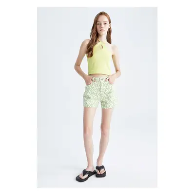 DEFACTO Coool Flower Patterned Gabardine Mini 100% Cotton Shorts