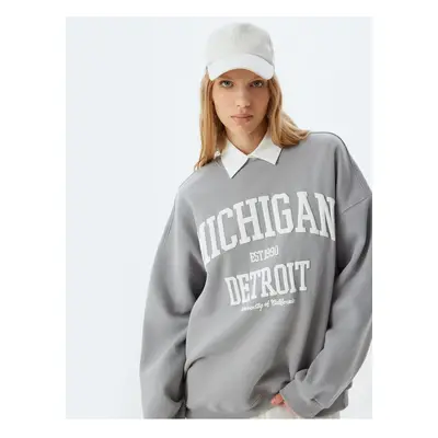 Koton Crew Neck Sweatshirt Oversize College Printed Long Sleeve Raised