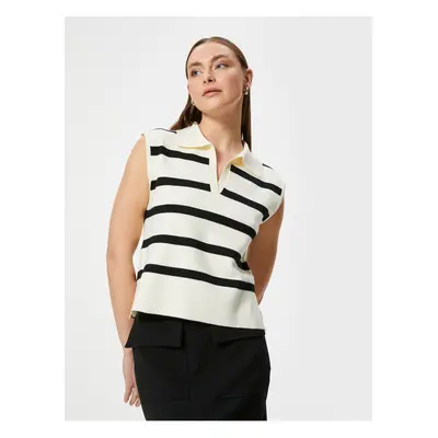 Koton Polo Collar Striped Sleeveless Knitted Sweater