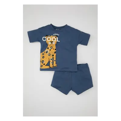 DEFACTO Baby Boy 2-Piece Set Printed Short Sleeve T-Shirt Top Elastic Waist Short Shorts Bottom