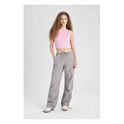 DEFACTO Cool Parachute Poplin Trousers Basic Plain Pocket Elastic Waist