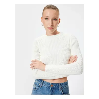 Koton Long Sleeve Hair Knit Textured Knitwear Crop Sweater