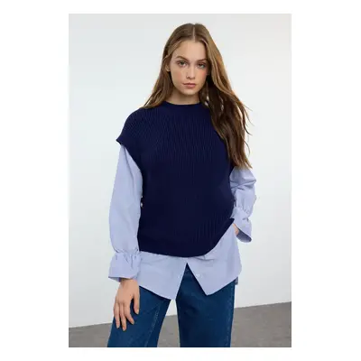 Trendyol Navy Blue Soft Texture Garni Detailed Knitwear Sweater