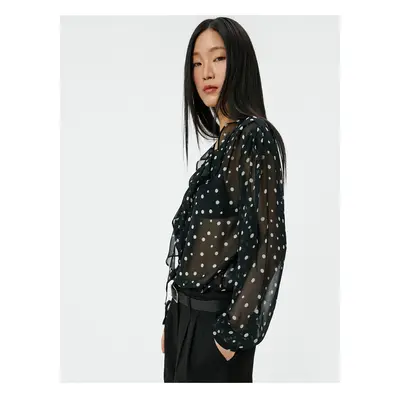 Koton Polka Dot Blouse Tulle Ruffled Neckerchief Long Sleeve