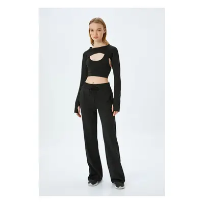 Koton High Waist Laced Stripe Detail Pocket Wide Leg Sweatpants