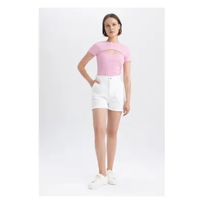 DEFACTO High Waist Double Leg Gabardine 100% Cotton Shorts