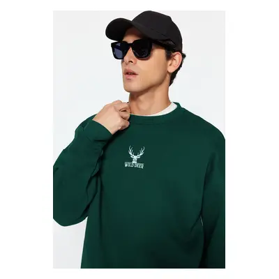 Trendyol Green Oversize/Wide Cut Crew Neck Long Sleeve Animal Embroidered Sweatshirt