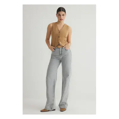 Trendyol Gray High Waist Wide Leg Jeans