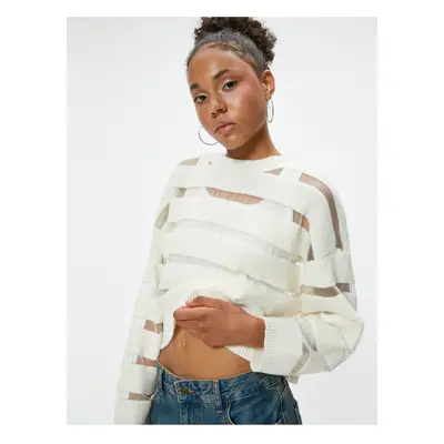 Koton X Inji - Knitwear Sweater Tulle Detailed Crew Neck Long Sleeve