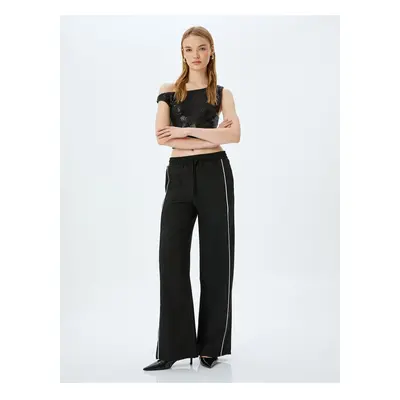 Koton X Inji - Wide Leg Tracksuit Trousers with Tie Waist and Piping and Pockets