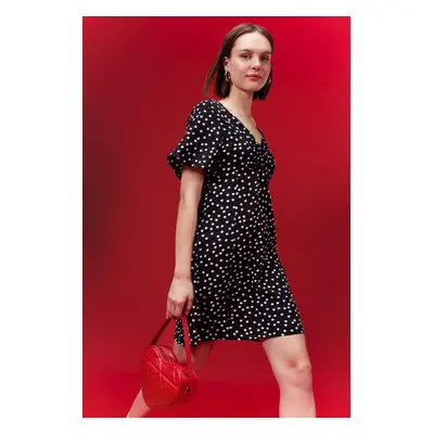 DEFACTO V Neck Polka Dot Moroccan Mini Short Sleeve Dress