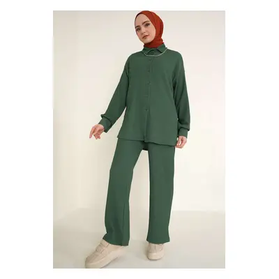 Bigdart T5858 Knitted Hijab Two Piece Suit - Emerald Green