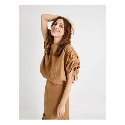 Koton Draped Bat Sleeve Crop Blouse