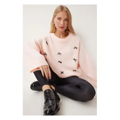 Happiness İstanbul Women's Powder Bow Detail Oversize Knitwear Sweater