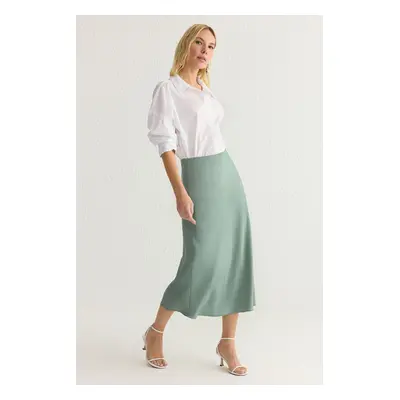 Trendyol Khaki A-line Satin Fabric Midi Length Woven Skirt