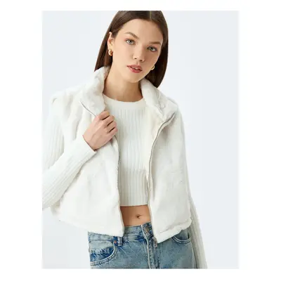 Koton Faux Für Stand Collar Zippered Crop Lined Vest