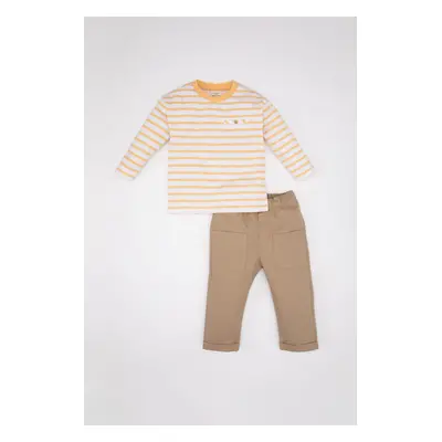 DEFACTO Baby Boy Striped Combed Cotton T-shirt Pants 2-Piece Set