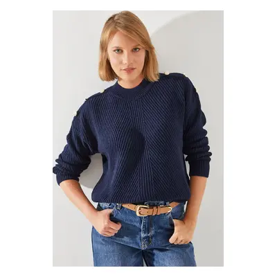 Bianco Lucci Women's Shoulder Button Detailed Thessaloniki Knitted Sweater