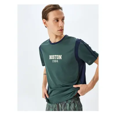 Koton Crew Neck Short Sleeve Color Block Slogan Printed Oversize Sports T-Shirt