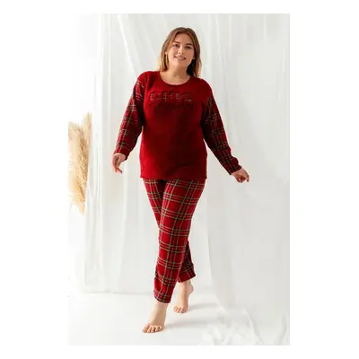 Trendyol Curve Burgundy Plaid Patterned Patterned Knitted Pajamas Set