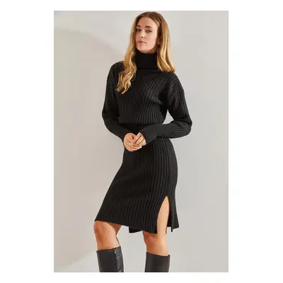 Bianco Lucci Women's Turtleneck Sweater Elastic Waist Dress