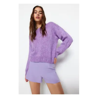 Trendyol Lilac Wide Fit Měkký texturovaný základní pletený svetr