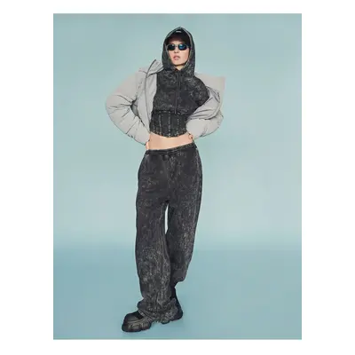 Koton Faded Effect Sweatpants Straight Wide Legs Pocket Raised