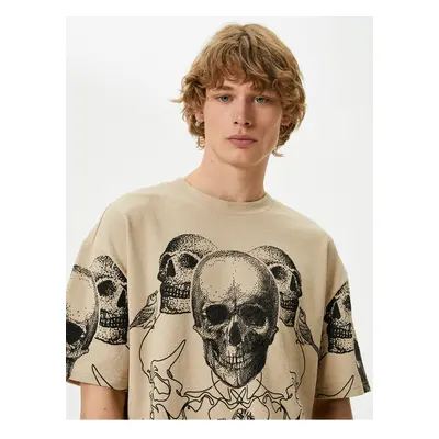 Koton Oversize T-Shirt Skull Printed Crew Neck