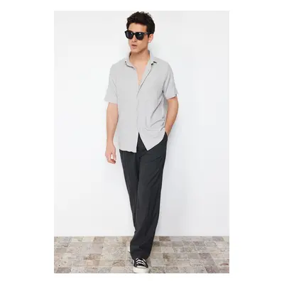 Trendyol Grey Regular Fit Short Sleeve Summer Textured Crepe Knit Shirt