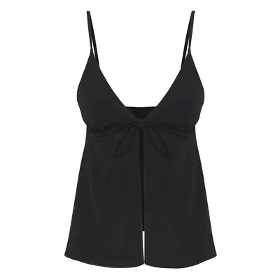 Trendyol Black Tankini Tie Bikini Top