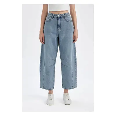 DEFACTO Baggy Fit High Waist Long Jean Washed Trousers