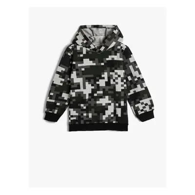 Koton Geometric Patterned Hooded Sweatshirt Raised