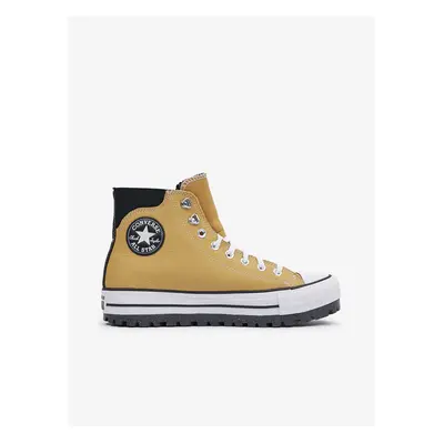 Hořčicové pánské kožené kotníkové tenisky Converse Chuck Taylor A - Pánské