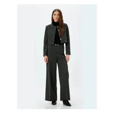 Koton High Waist Wide Leg Fabric Trousers with Accessory Detail