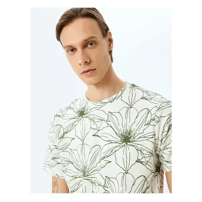 Koton Crew Neck Cotton Blend Floral Patterned Short Sleeve T-Shirt