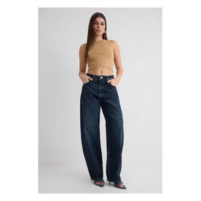 Trendyol Dark Blue Medium Waist Skater Jeans