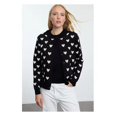 Trendyol Black Crew Neck Heart Detailed Two Piece Set Knitwear Blouse-Cardigan