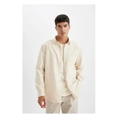 DEFACTO Relax Fit Casual Cut Cotton Plain Long Sleeve Shirt Jacket