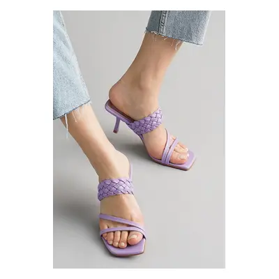 Mio Gusto Petra Lilac Color Women Heeled Slippers Shoes