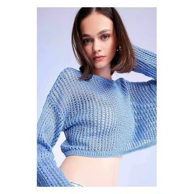 DEFACTO Regular Fit Crew Neck Crochet Openwork Crop Knitwear Sweater