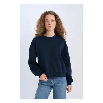 DEFACTO Regular Fit Crew Neck Thick Basic Plain Sweatshirt