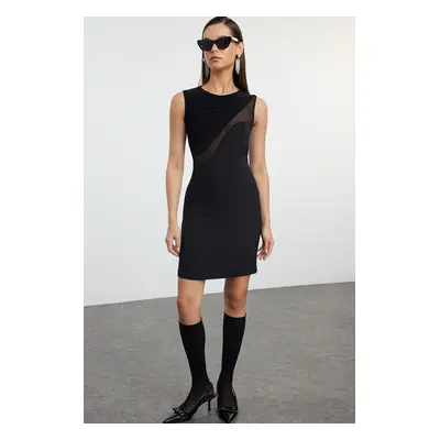 Trendyol Black Transparent Detail Woven Stylish Mini Evening Dress