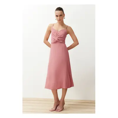 Trendyol Dried Rose A-Cut Strap Woven Midi Dress with Chest Detail