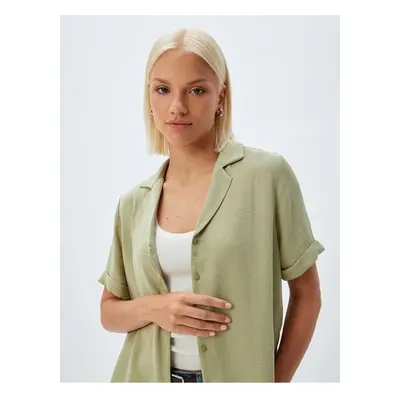 Koton Short Sleeve Blouse Jacket Collar Buttoned Textured