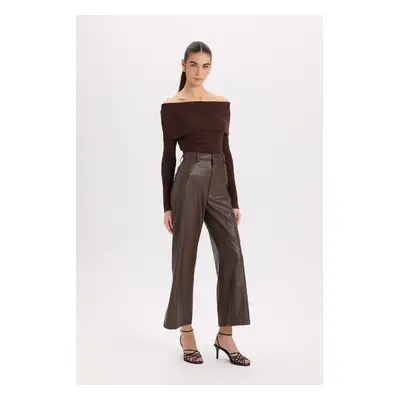 DEFACTO Culotte High Waist Crop Fit Crop Faux Leather Pants