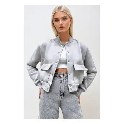 Trend Alaçatı Stili Light Grey Women's Jacket