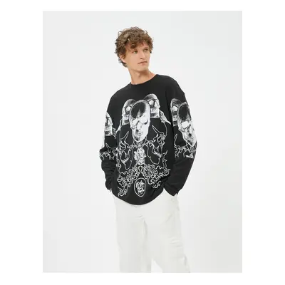 Koton Skull Printed Sweater Crew Neck Long Sleeve