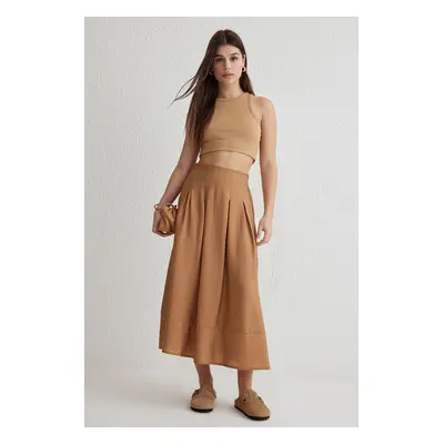 Trendyol Light Brown Flowy Fabric A-line Pattern Midi Length Skirt