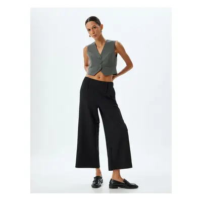 Koton Short Wide Leg Fabric Trousers High Waist Pocket