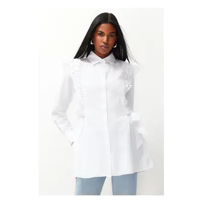 Trendyol White Embroidered Cotton Woven Shirt